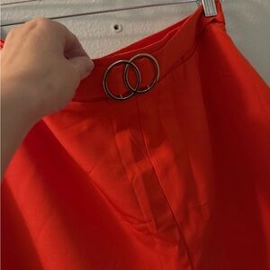 Chic High Waist Orange Shorts with Gold Detail